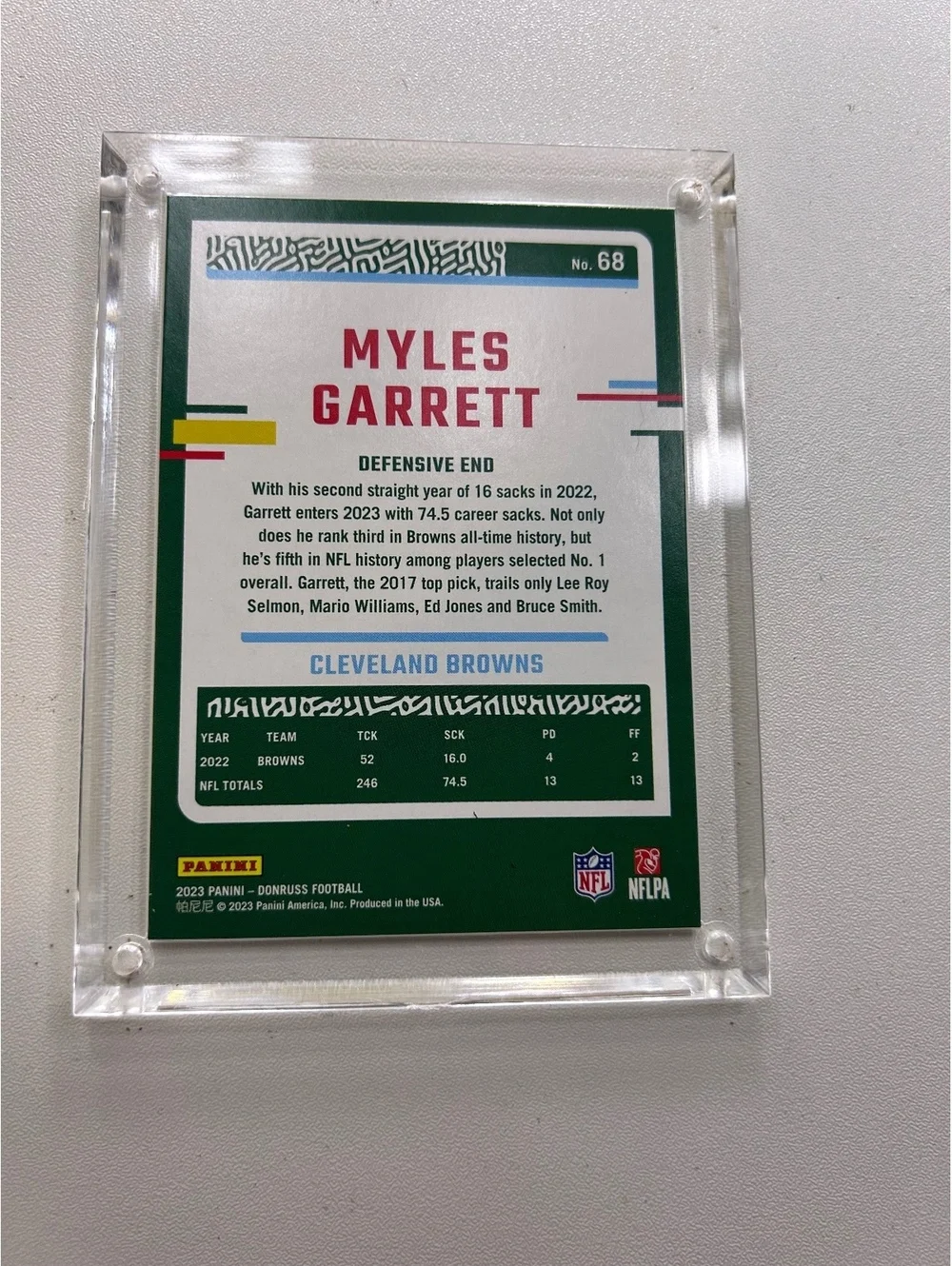 2023 Donruss Myles Garrett #68 Cleveland Browns Football Card Display Plaque